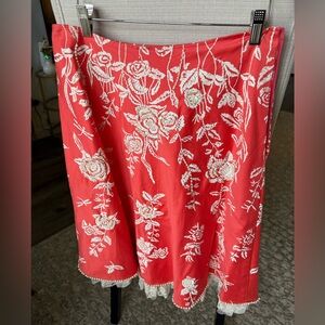 Basil & Maude Anthropologie  Embroidered Skirt, Pearl Lace Hem, 8, NEEDS REPAIR